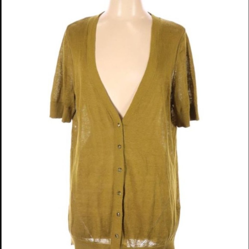 Victor Alfaro 100% Linen Green V Neck Cardigan L